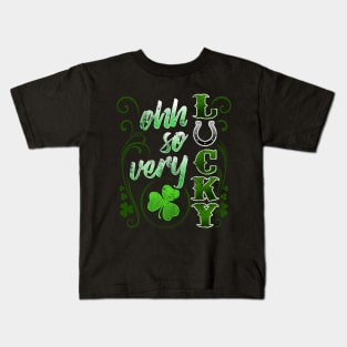 Ohh So Very Lucky St Patricks Day Shamrocks Horseshoe Kids T-Shirt